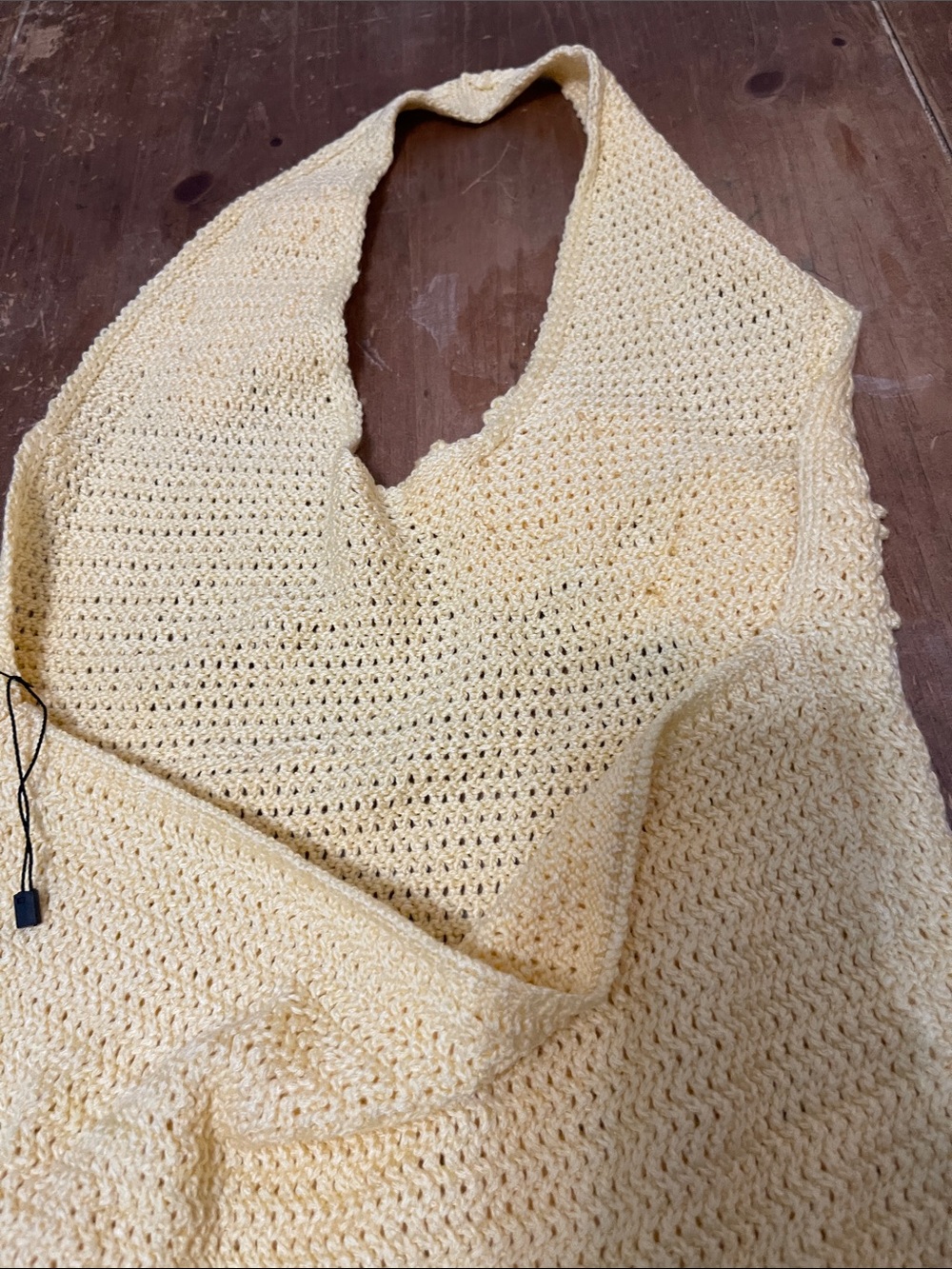 Yellow Crochet Halter Mini Dress with Floral Accents - Picture 3 of 4